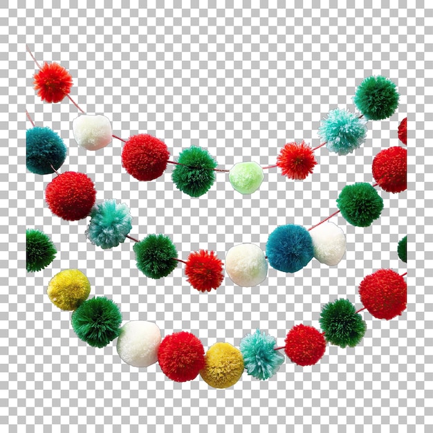 Ghirlande di pom pom di Natale ornamenti di palla sfondo isolato