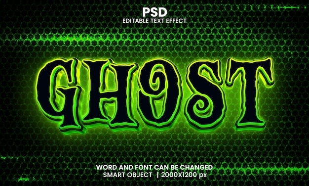 PSD ghost neon 3d bearbeitbarer photoshop-texteffektstil mit modernem hintergrund