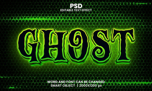 Ghost Neon 3d bearbeitbarer Photoshop-Texteffektstil mit modernem Hintergrund