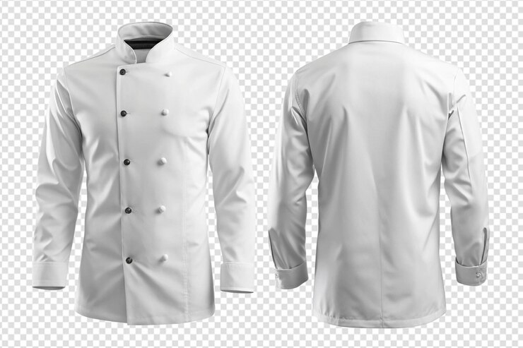 giacca di cuoco bianca vuota con bottoni mockup davanti png