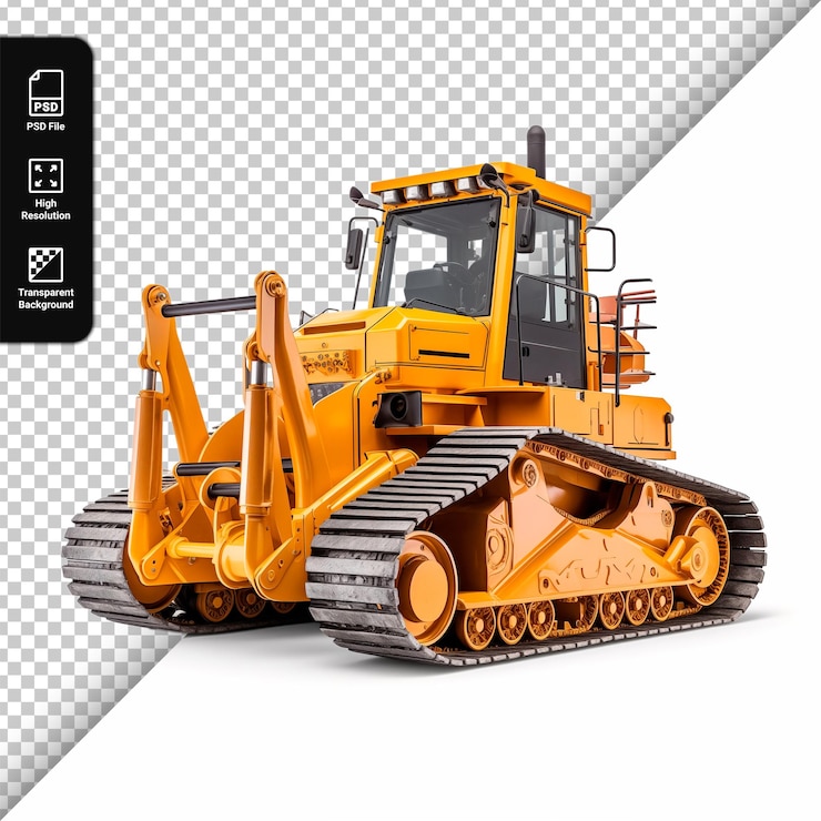 PSD giallo bulldozer isolato su uno sfondo trasparente