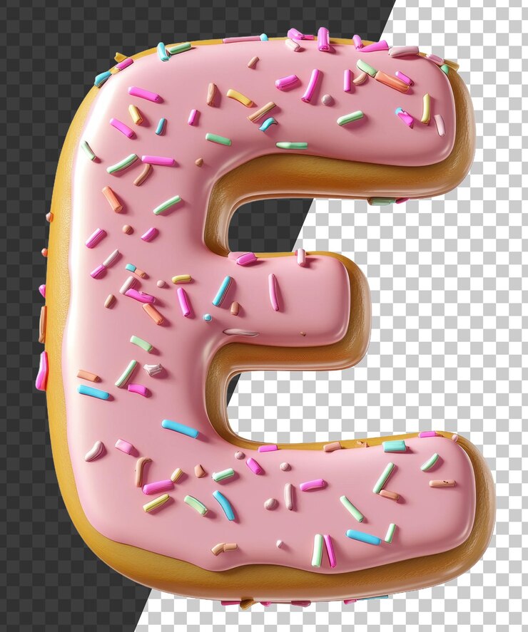 PSD giant pink frosted letter e with sprinkles cut out stock png