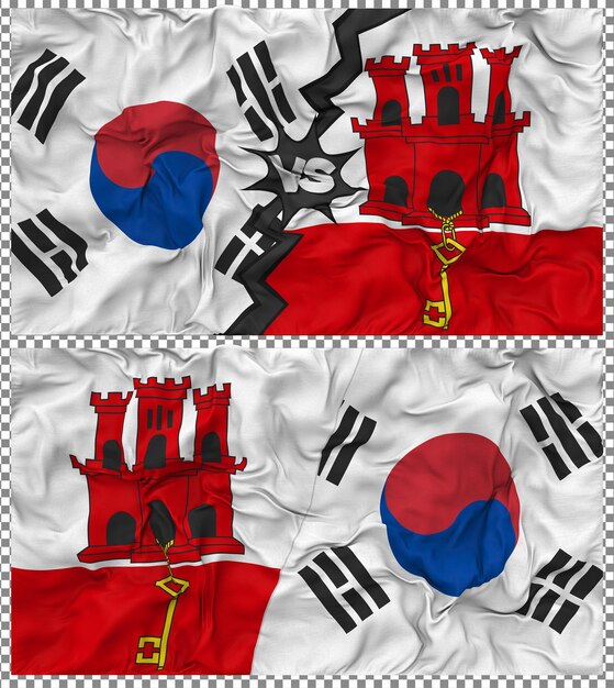 Gibraltar contra Corea del Sur Media bandera combinada con textura 3D de la tela