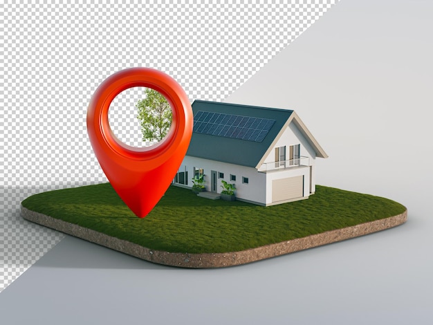 Giebelhaus mit Solaranlagen, isoliert auf leeren weißen Hintergrund im Immobilienverkauf oder Immobilieninvestitionskonzept Kauf eines neuen Hauses für eine große Familie 3D-Illustration des Außenbereichs eines Wohngebäudes