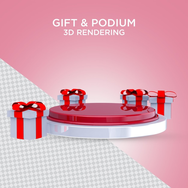 Gift box 3d rendering podio la plataforma sobre un fondo para banner o diseño de tarjeta en 3d rendering