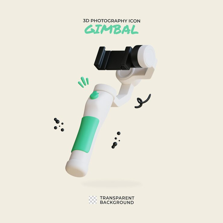 PSD gimbal 3d para teléfono inteligente estabilizador gimbal ilustración 3d con fondo claro