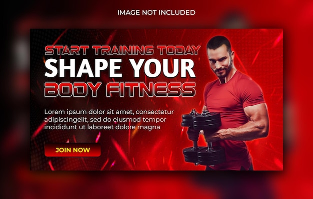 PSD gimnasio cuerpo fitness entrenamiento miniatura del canal de youtube y banner web