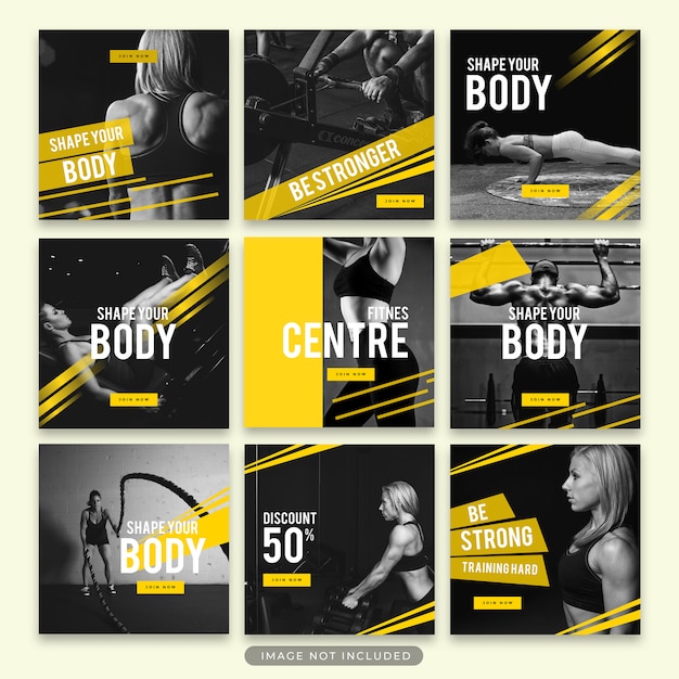 PSD gimnasio y fitness instagram story y post template collection psd