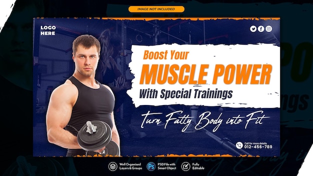 gimnasio fitness youtube miniatura amplificador banner plantilla de PSD