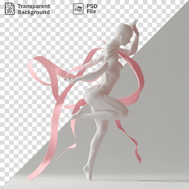 PSD gimnasta 3d realizando una rutina con la mano levantada y el brazo extendido mientras una pierna blanca es visible en primer plano