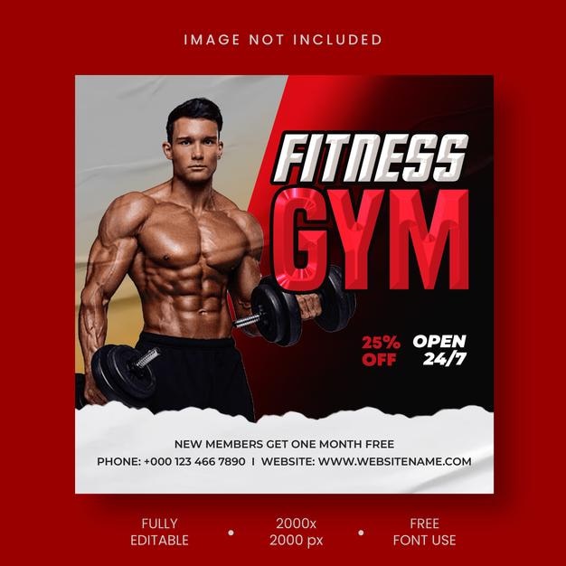ginásio fitness modelo de postagem de mídia social psd