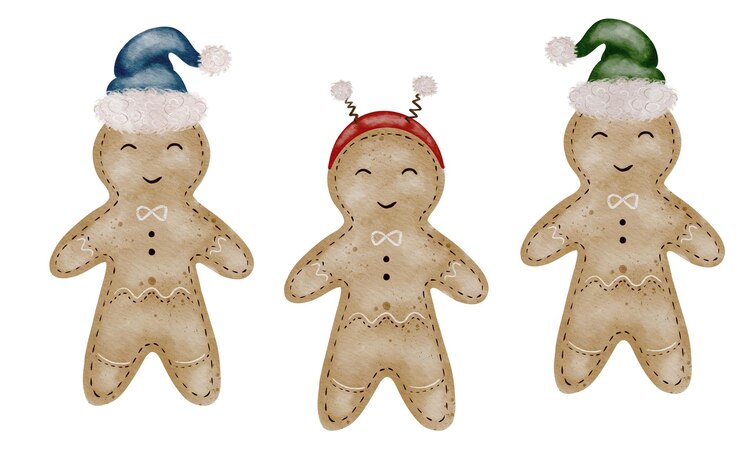 PSD gingerbread cookies with festive holiday hats and cheerful faces