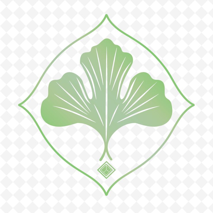 PSD ginkgo biloba leaf emblem logo with decorative border and di nature herb vector design collections