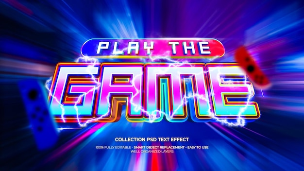 Gioca al gioco effetto di testo personalizzato 3D in stile rgb con illuminazione a colori con fulmine