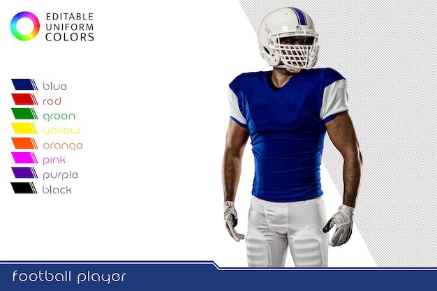 Giocatore di football americano con diverse divise colorate