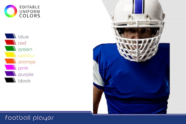 Giocatore di football americano con diverse divise colorate