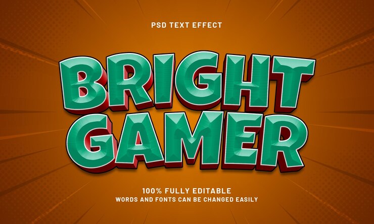 PSD giocatore luminoso effetto di testo modificabile con un gioco e gioioso