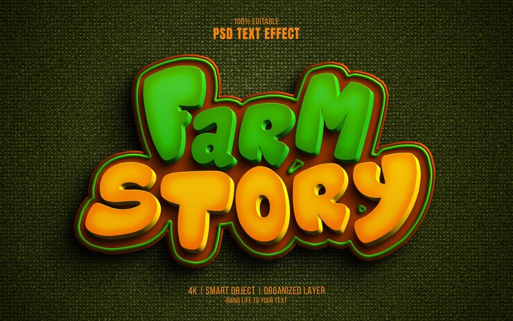 Gioco di storia di fattoria con effetto di testo modificabile