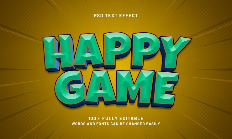 PSD gioco felice effetto di testo modificabile con un gioco e gioioso