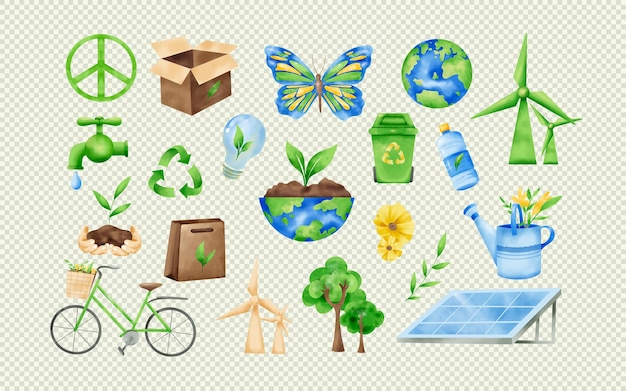 Giornata della Terra Ambiente Cambiamento climatico Riscaldamento globale Energia pulita Riciclaggio illustrazioni clipart