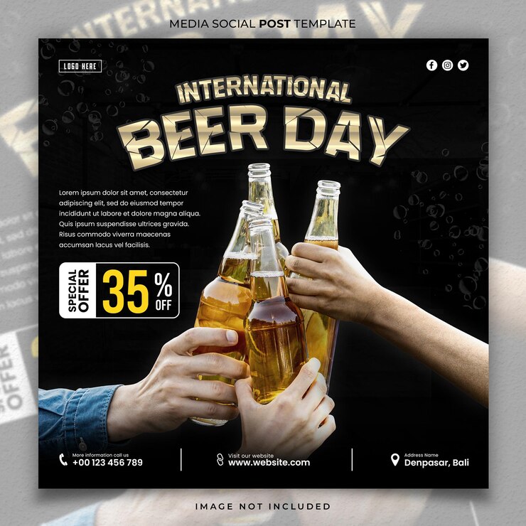 PSD giornata internazionale della birra cheers media social post template