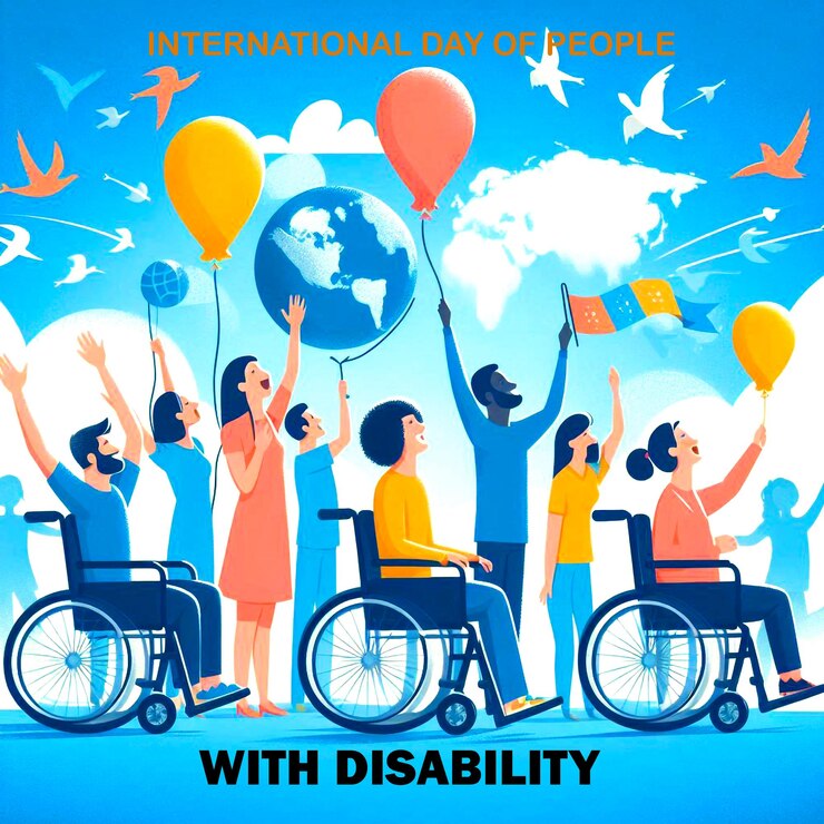 PSD giornata internazionale delle persone con disabilità con la silhouette di persone multirazziali con disabilità