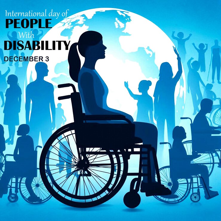 PSD giornata internazionale delle persone con disabilità con la silhouette di persone multirazziali con disabilità