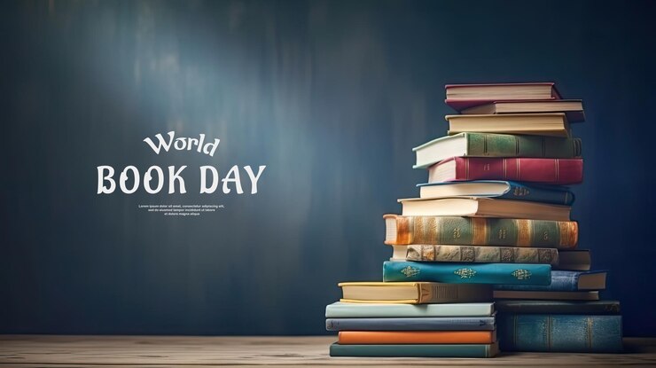 PSD giornata mondiale del libro sfondo con alcuni libri pila ornamento