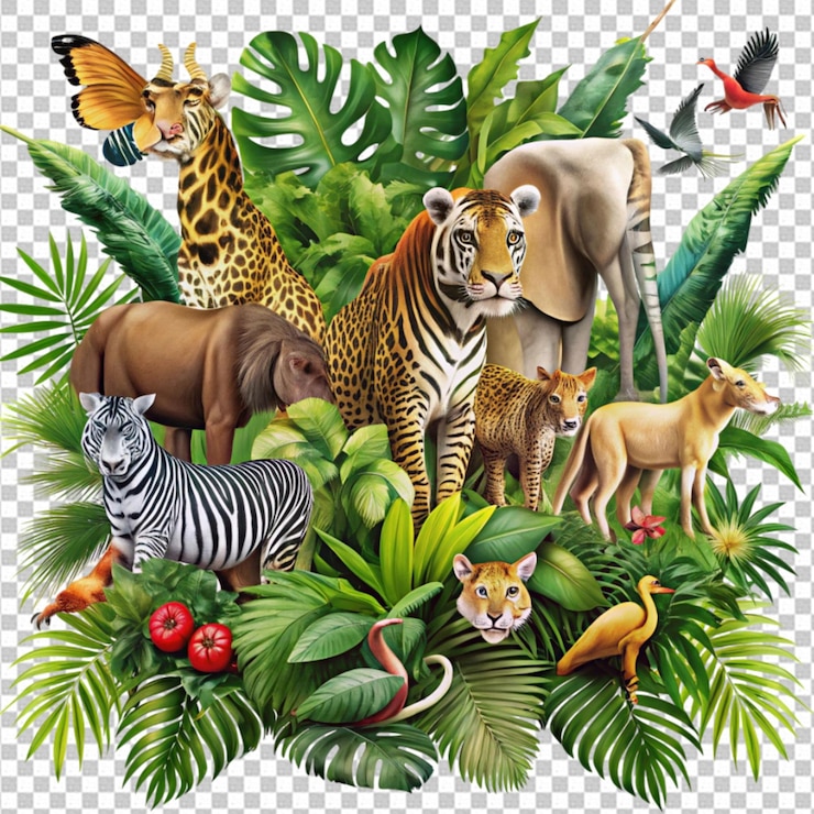 PSD giornata mondiale della fauna selvatica con gli animali nella giungla