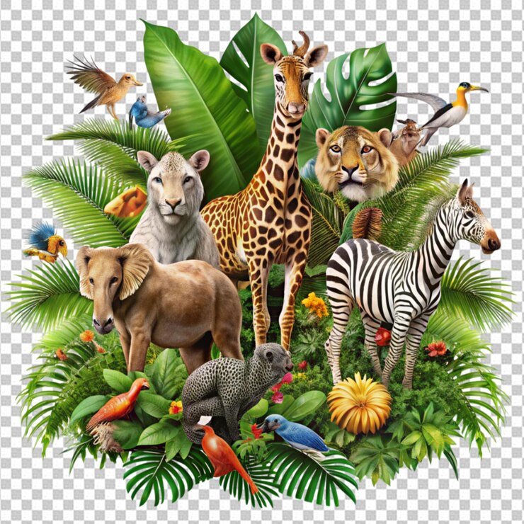 PSD giornata mondiale della fauna selvatica con gli animali nella giungla