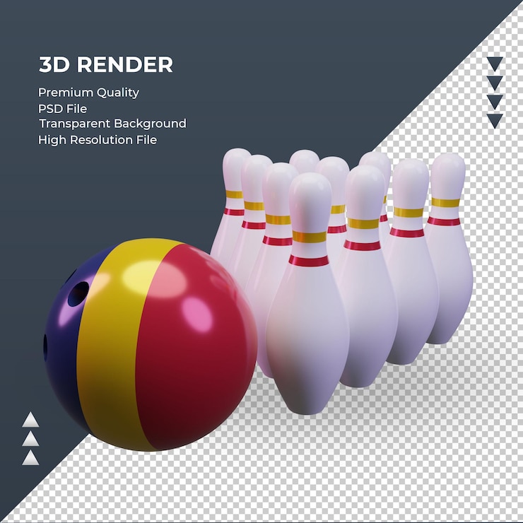 PSD giorno di bowling 3d bandiera del ciad che rende vista a destra