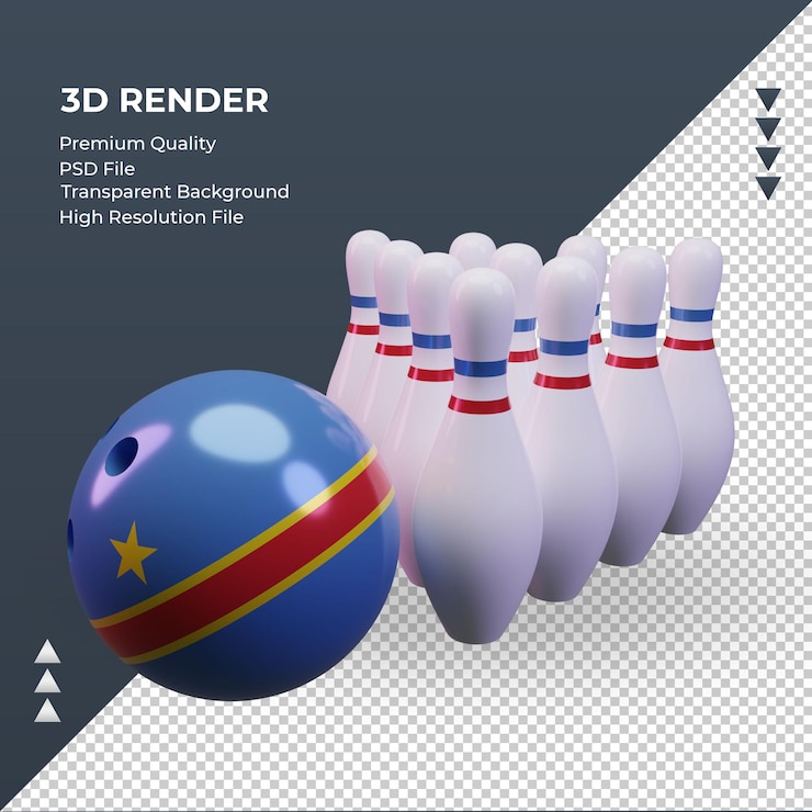 PSD giorno di bowling 3d bandiera del congo democratico che rende la vista di destra