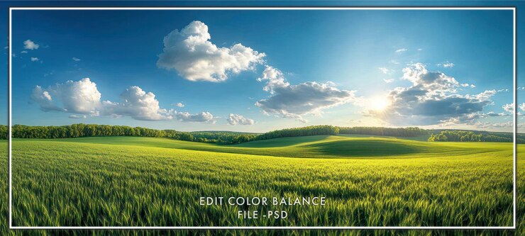 Giorno soleggiato prato verde e colline ondulate