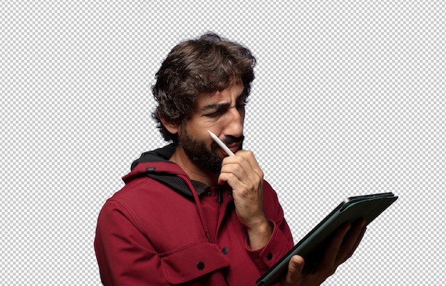 giovane adulto che usa un tablet touch screen