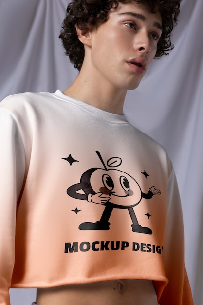 Giovane che indossa un top corto mock-up