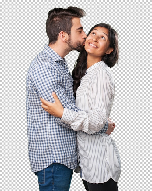 Giovane coppia in amore su sfondo bianco