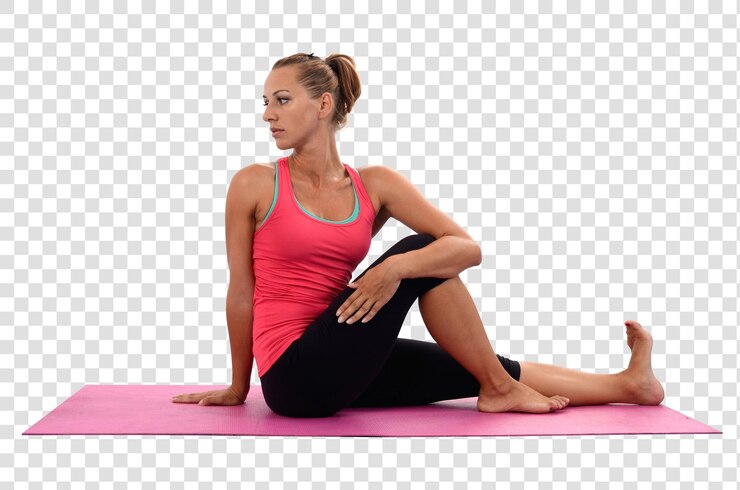 Giovane donna che fa esercizi di yoga, file PSD a strati