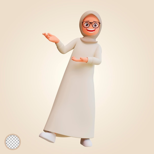 Giovane donna musulmana sorridente in posa felice fumetto 3d