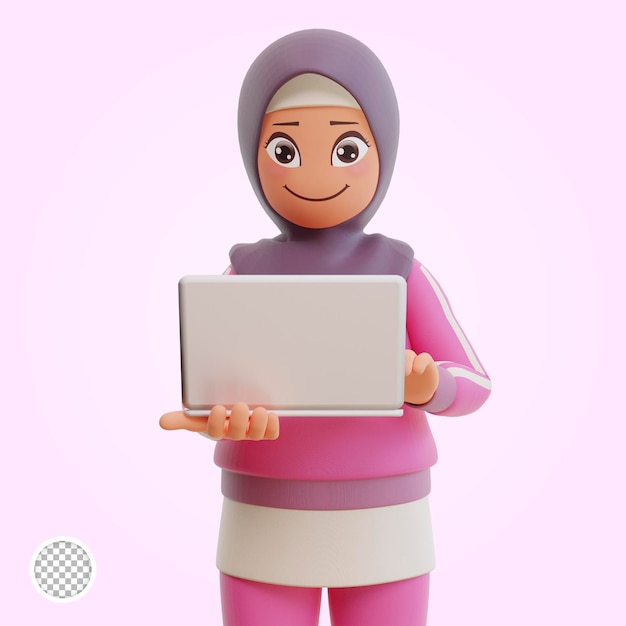 Giovane donna musulmana sorridente sportiva in posa felice fumetto 3d illustrazione