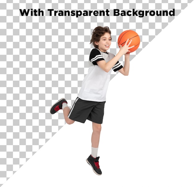 Giovane giocatore di basket PNG PSD isolato su uno sfondo trasparente