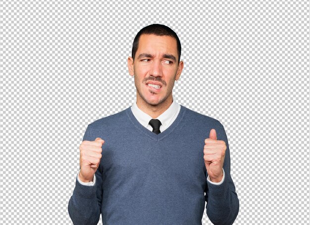 Giovane preoccupato con un gesto di stress
