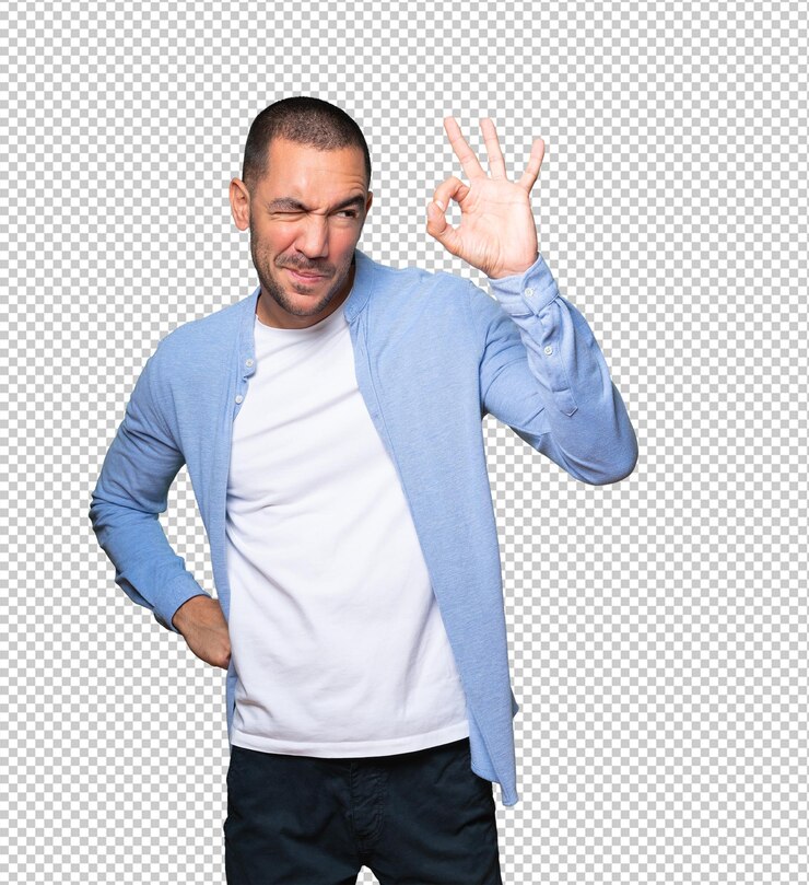 PSD giovane stupito che usa le mani come un binocolo