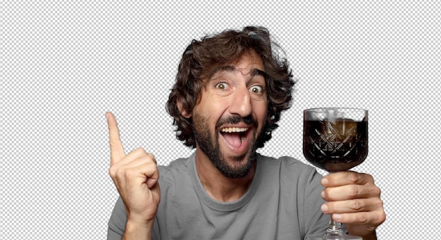 giovane uomo barbuto adulto che beve