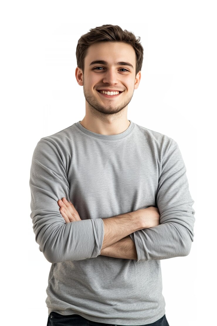 PSD giovane uomo che sorride su uno sfondo bianco isolato sfondo bianca ia generativa