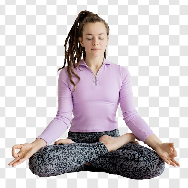 Giovani donne PSD che fanno yoga sullo sfondo trasparente