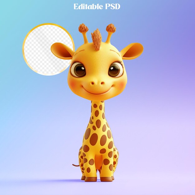 PSD girafa de desenho animado bonito em fundo branco 3d rendering psd