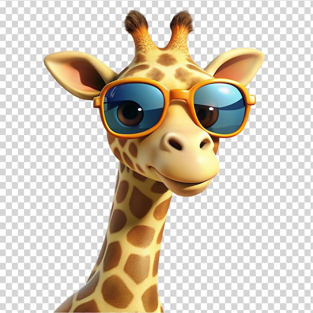 PSD girafa de desenho animado com óculos de sol isolada em fundo transparente