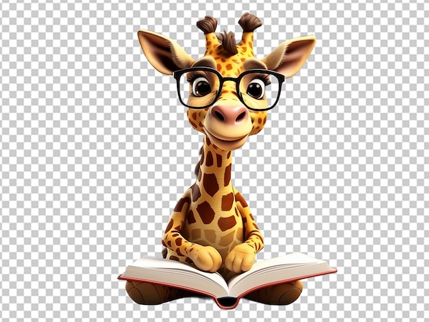 girafa de desenho animado lendo um livro