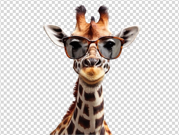 PSD una girafa linda con gafas de sol en un fondo transparente