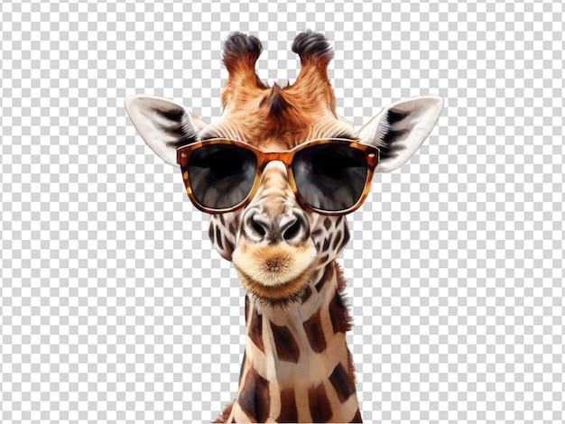 PSD una girafa linda con gafas de sol en un fondo transparente
